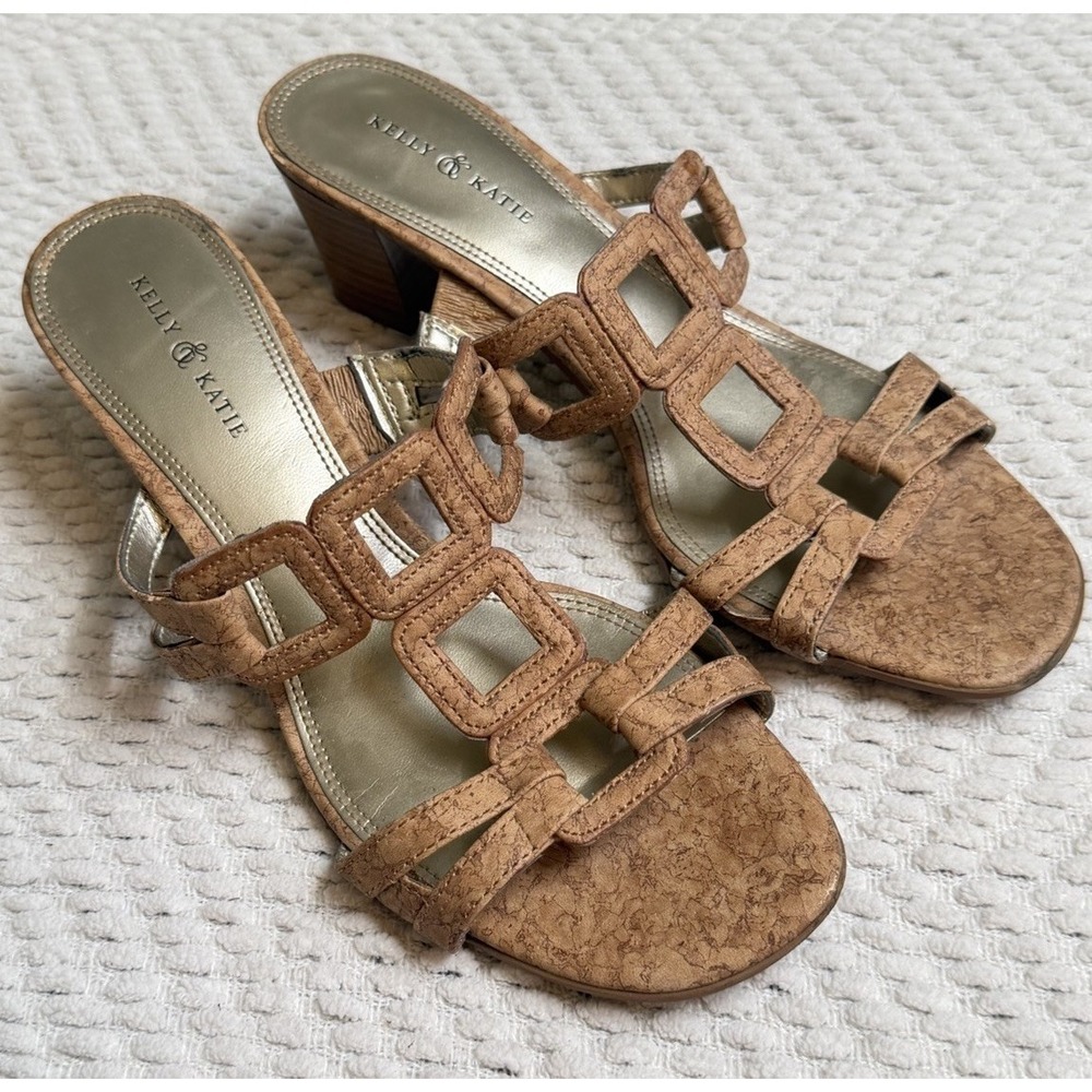kelly and katie Women's cork textured twisted block heel Slip On sandals Size‎ 8